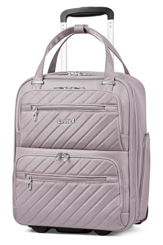 LUGGEX Underseat Carry On Luggage with Wheels, Stylish Lightweight Under Seat Luggage, Soft Sided Personal Item Suitcase for Short Trip (Grey Pink, 16 Inch) - Image 1