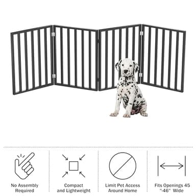 Pet Gate - 4-Panel Indoor Foldable Dog Fence for Stairs, Hallways, or Doorways - 72x24-Inch Wood Freestanding Dog Gates by PETMAKER (Black) - Image 3