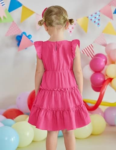 Arshiner Toddler Hot Pink Girls Dress Ruffle Sleeveless Tiered Swing Twirly Dresses Cute Summer Beach Sundress 2T - Image 3