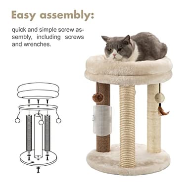 MECOOL 4in1 Small Cat Tree,Scratching Post with Tower Soft Bed, Sisal Carpet Jute Posts with Three Hanging Ball Toys and Massage Brush for Indoor Cats and Kittens - Image 8