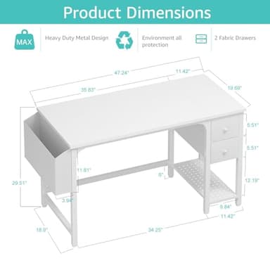 Lufeiya White Computer Desk with Drawers - 47 Inch PC Desk for Small Space Bedroom Home Office, Modern Simple Study Writing Table Desks with Storage Shelf, White - Image 3
