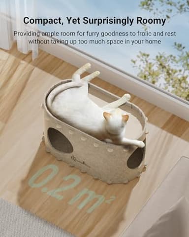 DownyPaws Cat House for Indoor Cats, Cat Bed Cave for Multiple & Large Cats Up to 22 Lbs, Scratch Resistant, Foldable Peekaboo Kitten Caves Tunnel Enclosed Bed, PeekaPurr, Cream - Image 3