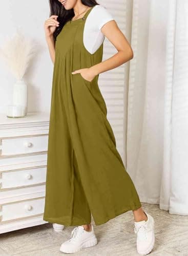 Dokotoo Womens Overalls Guacamole Green Jumpsuits for Women Casual Loose Fit Solid Color Wide Leg One Piece Sleeveless Jumpsuit Adjustable Straps Long Pant Rompers with Pockets Medium - Image 4