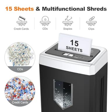 Bonsaii 15-Sheet Office Paper Shredder, 40 Mins Heavy Duty Shredder for Home Office, Crosscut Shreder with Anti-Jam System & P-4 High Security Supports CD/Credit Cards/Staple,5 Gal Pullout Bin C169-B - Image 3