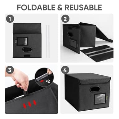 BALEINE File Organizer Box with Lid, Collapsible File Folder Organizer with Plastic Slide, Hanging File Folder Box for Office Document Storage (1 Pack, Black) - Image 8