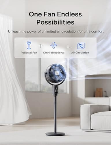 PELONIS AeroFan, Pedestal Fan for Bedroom – Standing Fan with Remote Control, Oscillatiing Fan，LED Display, 9 Speeds, 20dB, 9H Timer, DC Motor, 135° + 100° Auto Oscillation, Adjustable Height - Image 2