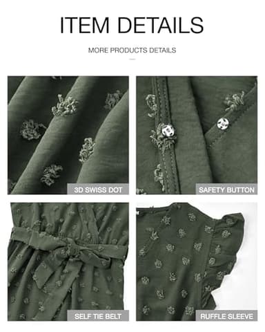 BTFBM Women V Neck Summer Dress 2025 Cap Sleeve Swiss Dot Boho Flowy Ruffle Slit Beach Party Long Maxi Cocktail Dresses(Army Green, Medium) - Image 5