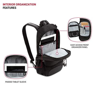 SwissGear 3598 Backpack Narrow Daypack, Black, 18-Inch - Image 4