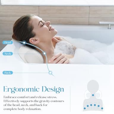 RUseeN Bath Pillow Luxury Bathtub Pillow, Bath Pillows for Tub Head Neck and Back Support, Non-Slip Soft Silicon Bath Tub Pillow with Strong Suction Cup, Bath Accessories Spa Gifts, White - Image 3
