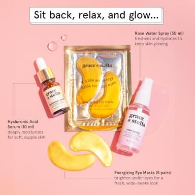 grace & stella Award-Winning Skin Care Set - Stocking Stuffers, Christmas Gifts for Women - Travel Essentials with Gold Eye Masks, Hyaluronic Acid Serum & Rose Spray - Birthday & Bachelorette Favors - Image 4