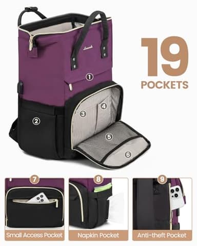 LOVEVOOK Laptop Backpack for Women Fashion Business Computer Backpacks Travel Bags Purse Doctor Nurse Work Backpack with USB Port, Fits 17-Inch Laptop Dark Purple-Black - Image 4