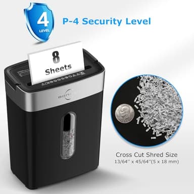 BONSEN Shredder for Home Office, 4 Gallons 8-Sheet Cross Cut Credit Card Shredder, Small Paper Shredder for Home Use, High Security Level P-4, ETL Certification (S3101) - Image 3