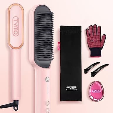 TYMO Ring Hair Straightener Brush – Hair Straightening Iron with Built-in Comb, 20s Fast Heating & 5 Temp Settings & Anti-Scald, Perfect for Professional Salon at Home, Sakura Pink - Image 4