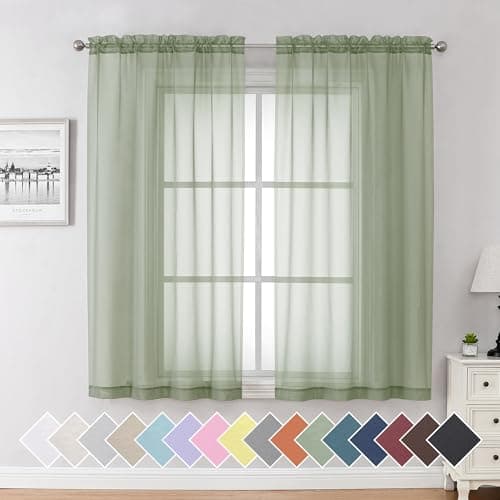 Aiyufeng Sage Green Curtains Sheer - Fresh Semi Sheer Window Covering, Light & Airy Privacy Sheer Panels for Bedroom Living Room Patio Glass Door, 40 inch Width x 54 inch Length, Set of 2 - Image 1