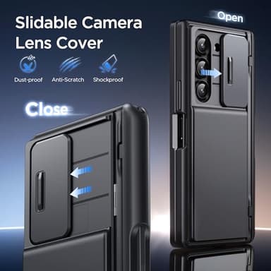 TONGATE Wallet for Z Fold 6 Case with Glass Screen Protector, [4-Card Holder] Built-in Large Stand & Slide Camera Cover Z6 Shockproof Phone Case for Samsung Galaxy Z Fold 6 2024, HD Black - Image 4