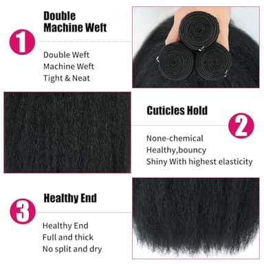 14 16 18 Kinky Straight Bundles Human Hair Yaki Straight Human Hair 3 Bundles 100% Unprocessed Brazilian Virgin Remy Hair Yaki Straight BundlesFor Black Women Natural Black Color - Image 3