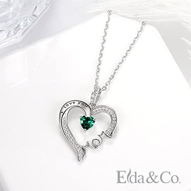 May Birthstone Emerald Jewelry Birthday Gifts for Mom I Love You Mom Sterling Silver Love Heart Pendant Necklace - Image 3
