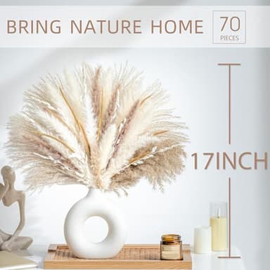 70PCS Natural Dried Pampas Grass Boho Home Decor Bouquet Phragmites Dried Flowers Bouquet for Wedding Floral Arrangements Home Decorations (70PCS) - Image 2