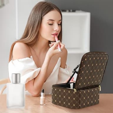 Travel Makeup Bag With 360° rotating LED Mirror,Waterproof cosmetic organizer,Portability Cosmetic case,Makeup organizer,Gift for Women,Girls Gift (Brown) - Image 4
