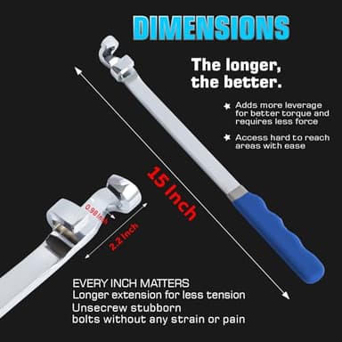 ZIOKOU Wrench Extender Tool Bar,Torque Adaptor Wrench Extension,Extra-Long 15 Inch Wrench Extension for Maximum Leverage,Ideal for Mechanics,DIYers,Garage Mechanics, Amplified Torque Handymen - Image 3