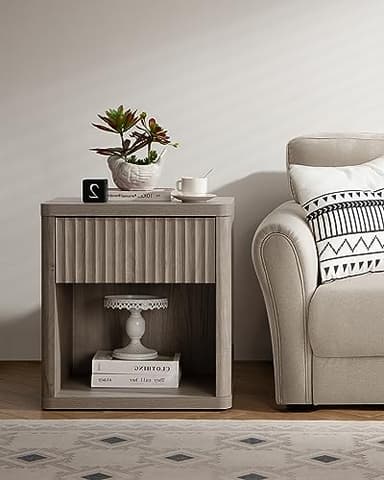 SICOTAS Night Stand Nightstand with Drawer Storage Fluted Bed Side Table End Table Large Modern Wide Bedside Stand Mid Century Night Stands for Bedroom Living Room Sofa Couch Home Office, Grey Alder - Image 9