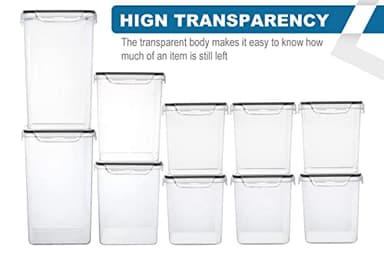 VERONES Large Tall Airtight Food Storage Containers, 10 PACK Plastic Airtight Kitchen & Pantry Organization, Ideal for Flour & Sugar Plastic Canisters with Labels - Image 3