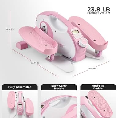 Sunny Health & Fitness Smart Pink Under-Desk Elliptical Trainer, Mini Pedal Exerciser for Home/Office Workout, Portable Machine for Seniors Training, Exclusive Bluetooth Link to SunnyFit App - P2420 - Image 6