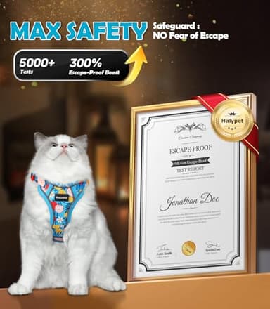Halypet Cat Harness and Leash Set[MAX Safety 4th-Gen] Cute Escape Proof Vest Harness for Girl&Boy Cat Walking, Comfortable Adjustable Leash and Reflective Strips for Outdoor Kitten, M Azure Floral - Image 4