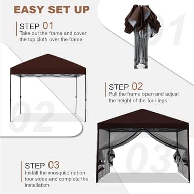 MASTERCANOPY Pop-Up Quick Outdoor Canopy with Netting Screen Walls (10x10, Coffee) - Image 4