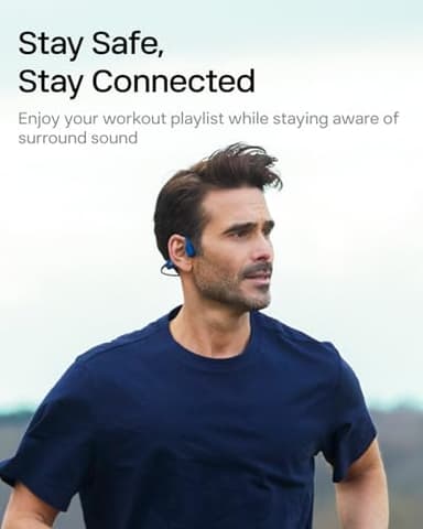 SHOKZ OpenRun with USB-C Charging - Open-Ear Bluetooth Bone Conduction Sport Headphones - Sweat Resistant Wireless Earphones for Workouts and Running - Built-in Mic, with Hair Band - Standard - Blue - Image 4