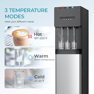 EUHOMY Bottom Loading Water Cooler Dispenser for 5 Gallon Bottle, 3 Temperature Settings – Cold, Warm & Hot, with Child Lock, LED Display Light, Water Cooler for Home, Office, Apartment, Black - Image 4
