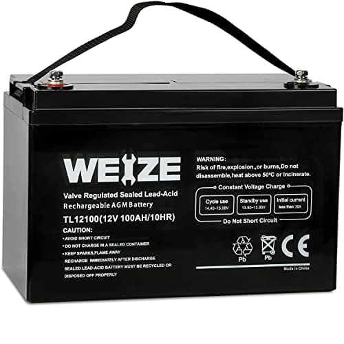 Weize Deep Cycle AGM 12 Volt 100Ah Battery, Maintenance-Free, 3% Self-Discharge Rate, 1150A Max Discharge Current, Perfect for RV, Solar, Trolling Motor, Wind, Marine, Camping and Off-Grid System - Image 1