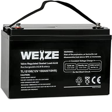 Weize Deep Cycle AGM 12 Volt 100Ah Battery, Maintenance-Free, 3% Self-Discharge Rate, 1150A Max Discharge Current, Perfect for RV, Solar, Trolling Motor, Wind, Marine, Camping and Off-Grid System - Image 1