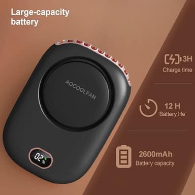 AOCOOLFAN Portable Neck Fan, Mini Small Personal Handheld Fan USB Rechargeable 3 Speed for Girls Boys Woman Eyelash Travel Home Office Outdoor (Black) - Image 3