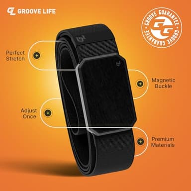 Groove Life Groove Belt Black/Black - Men's Stretch Nylon Belt with Magnetic Aluminum Buckle, Lifetime Coverage - Medium (33-36") - Image 2