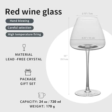 Leijosya Crystal Red Wine Glasses, 24 oz Long Stem, Set of 2 with Gift Box (Large) - Image 3