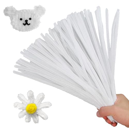 ESUOHYM 100 PCS White Pipe Cleaners Craft Bulk DIY Art Supplies for, Adults Crafts, Thick Chenille Stems Fuzzy Wire Sticks Holiday Decorations and School Supplies - Image 1