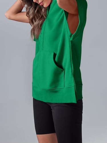 Fisoew Womens Oversized Half Zip Hoodies Short Sleeve Casual Sweatshirts Pullover Tops with Pockets Green - Image 3