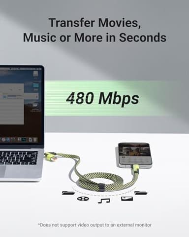 XCOOL 4-in-1 USB-C Cable (6ft), 100W USB-C Charger Cable with Hook-and-Loop Fastener and Cable Management, USB-C Cable/Fast Charging for MacBook, iPad, iPhone, Samsung, Green - Image 6