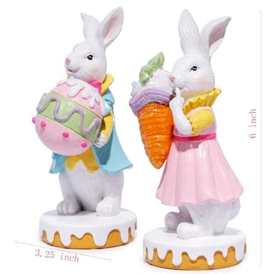 Hodao 2PCS Easter Bunny Couple Decoration Spring Rabbit Decor Figurines for Home, Holiday Celebrations Tabletopper Easter Bunny Decor Gifts for Party (White-Two) - Image 7