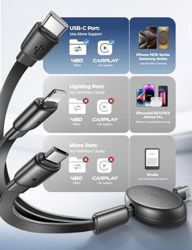 LISEN Multi Charging Cable, 3 in 1 Charging Cable, Retractable Car Charger with Type C/L/Micro USB Ports for iPhone 17 16 15 14 Pro Max/Samsung Galaxy S25/PS/Kindle Multi Chargers for All Devices - Image 3