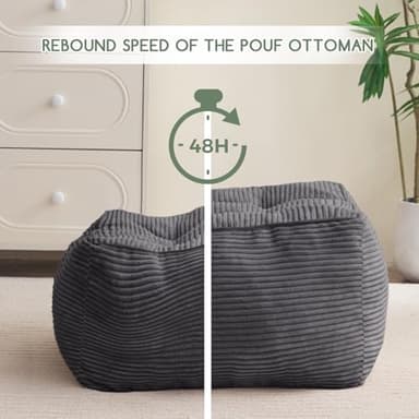 HIGOGOGO Square Stuffed Pouf Ottoman, Corduroy Poufs with Foam Chunk Filling, Furry and Fluffy Pouf Foot Stool Storage Ottoman, 21 X 21 Floor Poufs Foot Rest for Living Room, Dark Grey - Image 4