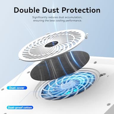 llano RGB Laptop Cooling Pad, White, Powerful Turbofan, Quiet Cooling, Touch Control, LCD Screen, Seal Foam, 15-19in Laptops - Image 5