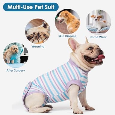 cyeollo Recovery Suit for Dogs Surgery Suit Female Spay Soft Pet Onesie Bodysuit Male Dog Neuter, Small Dogs Surgical Recovery Shirt, Striped, L - Image 4