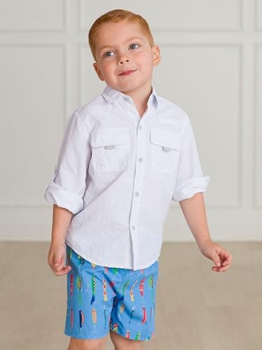 RUGGEDBUTTS Boys UPF50+ Sun Protection Animal Swim Trunks - Gone Fishin, 3T - Image 3