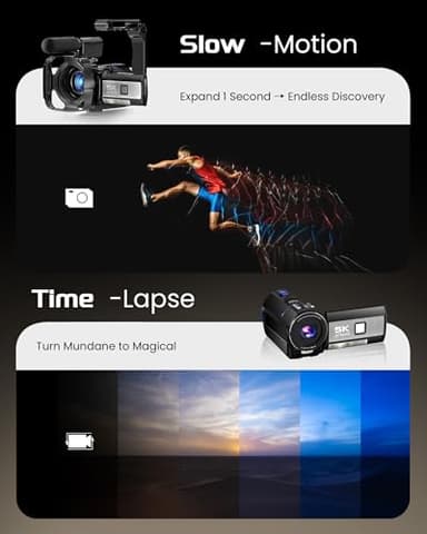 5K Video Camera Camcorder, UHD 64MP Vlogging Camera for YouTube with 3" 270° Rotatable Touch Screen, Digital Camera with IR Night Vision, 16X Zoom/WiFi/Webcam/HD/32GB Card/2 Batteries/Microphone - Image 3