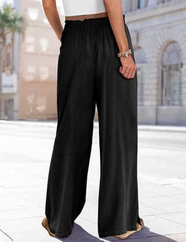 YESNO Women Summer Boho Palazzo Pants High Waist Wide Leg Floral Casual Cotton Lounge Trousers with Pockets M PP0 Solid Black - Image 4