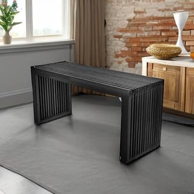 APRTAT Bamboo Dining Bench, 35 inch Farmhouse Decor Indoor Kitchen Table Bench, Entryway Shoe Rack Bench, Outdoor Bench, Solid Bamboo Benches for Living Room, Hallway, Bedroom, Bathroom - Image 6