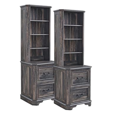T4TREAM 6-Tier Bookcase Set of 2 with 2 File Drawers, 72" Tall Farmhouse Bookshelf with Storage & Adjustable Shelves, Wooden Floor Standing Display Book Shelf for Home Office, Dark Rustic Oak - Image 1