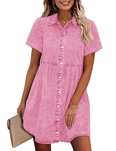 GRAPENT Summer Dresses for Curvy Women Dress to Hide Tummy Mother of The Bride Dresses for Women Button Down Dresses Plus Size Pink Dress Plus Size Dresses Casual Color Aurora Pink Size XX-Large - Image 1